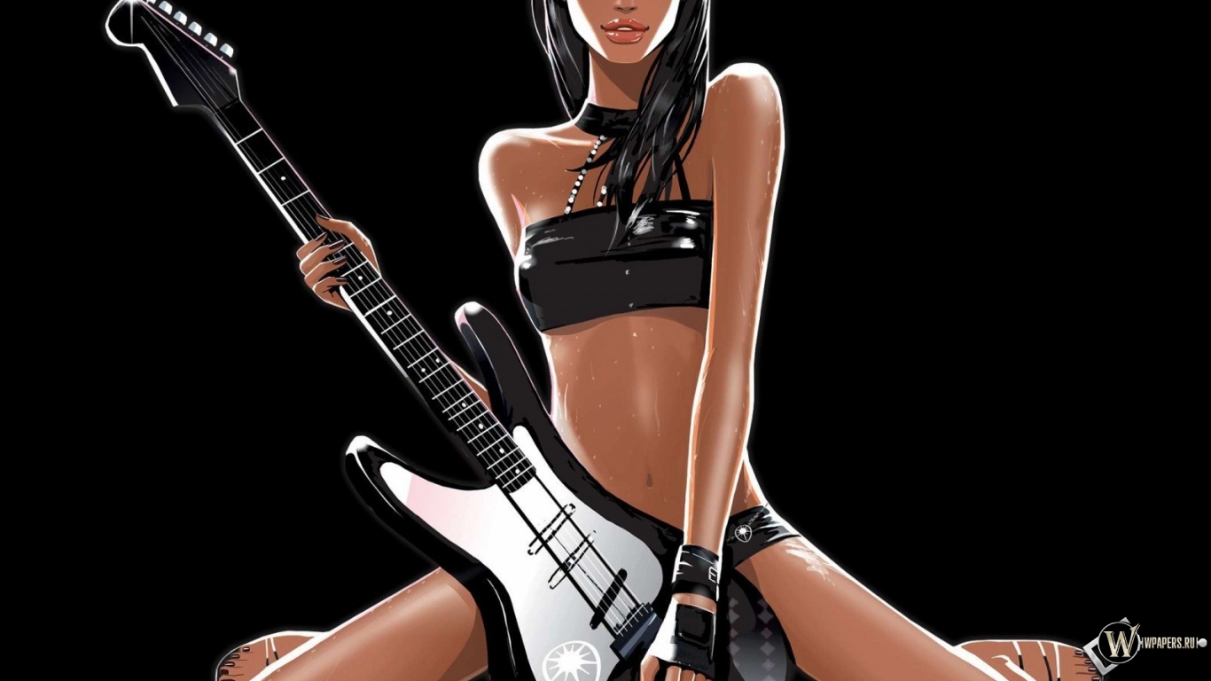 Девушка с гитарой 1366x768
