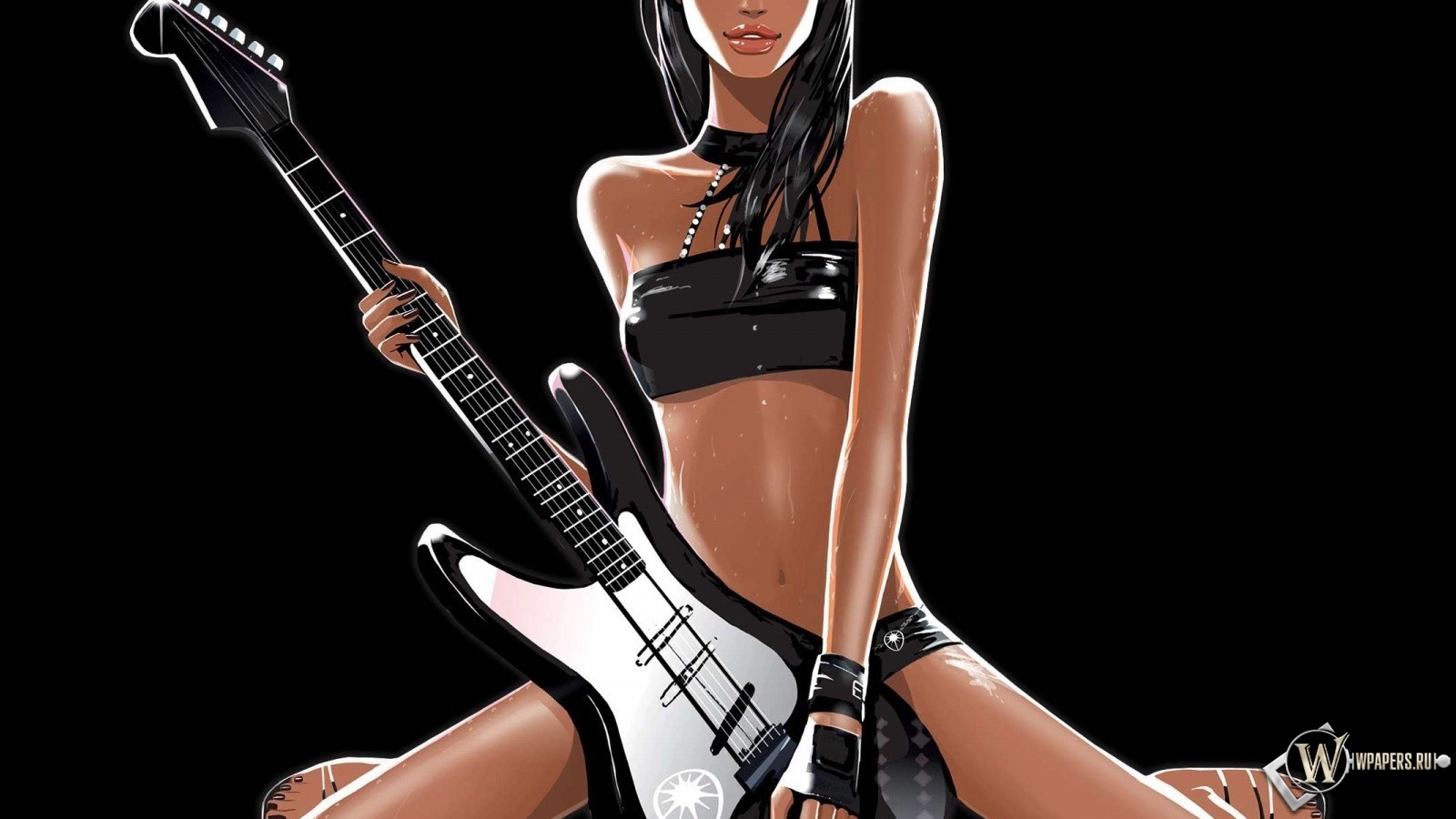 Девушка с гитарой 1600x900