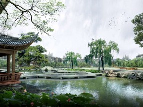 Обои Японский Парк: Пруд, Парк, Япония, Ландшафт, Прочая архитектура