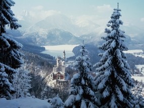 Обои Замок Нойшванштайн Бавария: Зима, Замок, Замки