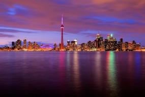 Обои Торонто Канада: Огни, Вода, Ночь, Торонто, Канада, Башня, Города