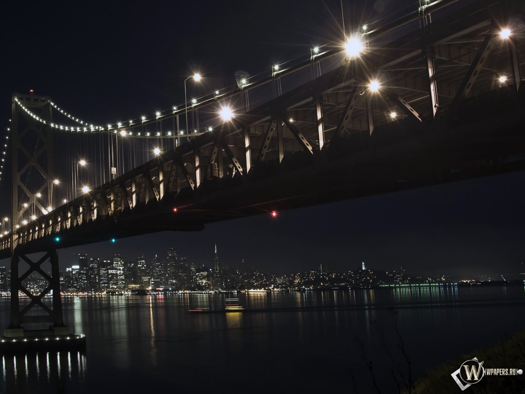 Мост зимней ночью 1024x768