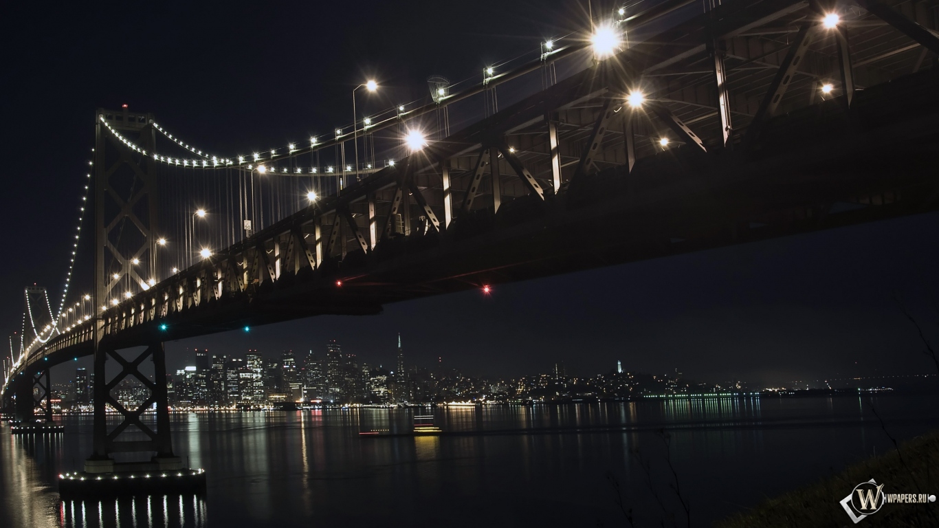 Мост зимней ночью 1366x768