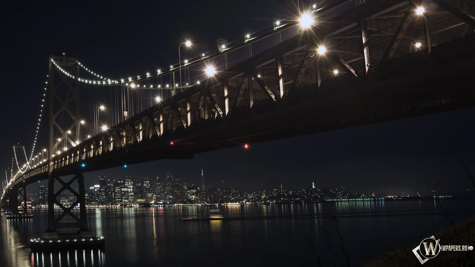 Мост зимней ночью 1600x900