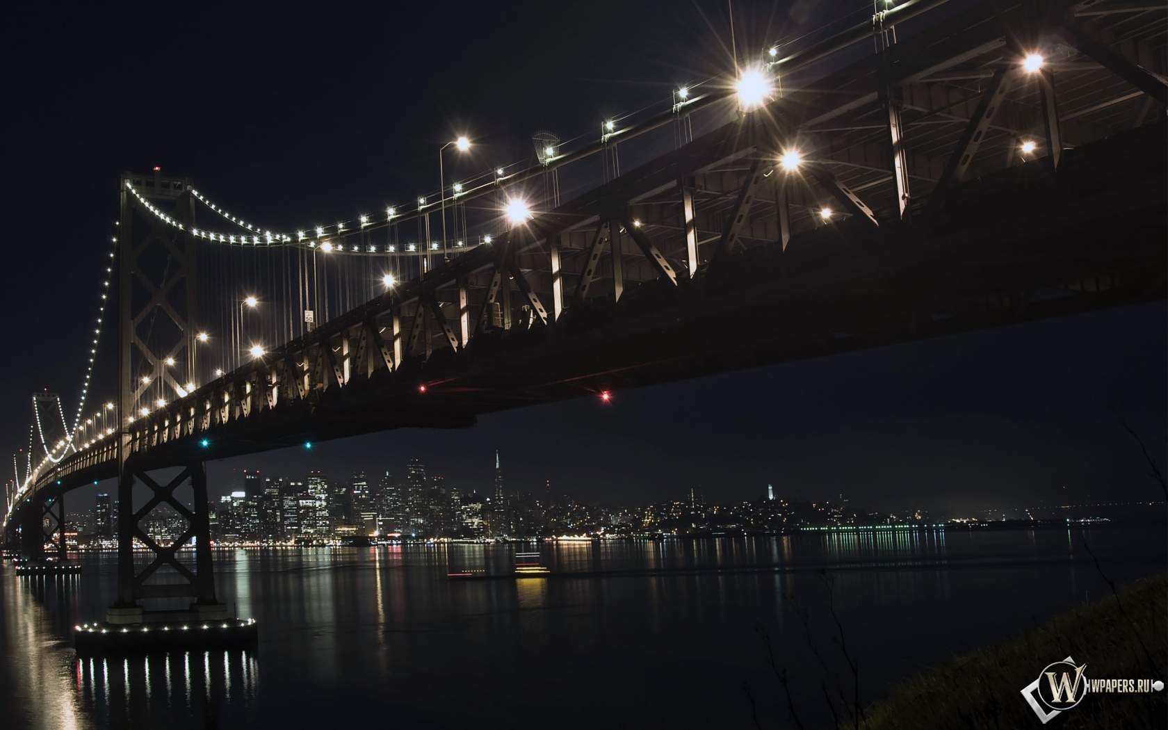Мост зимней ночью 1680x1050