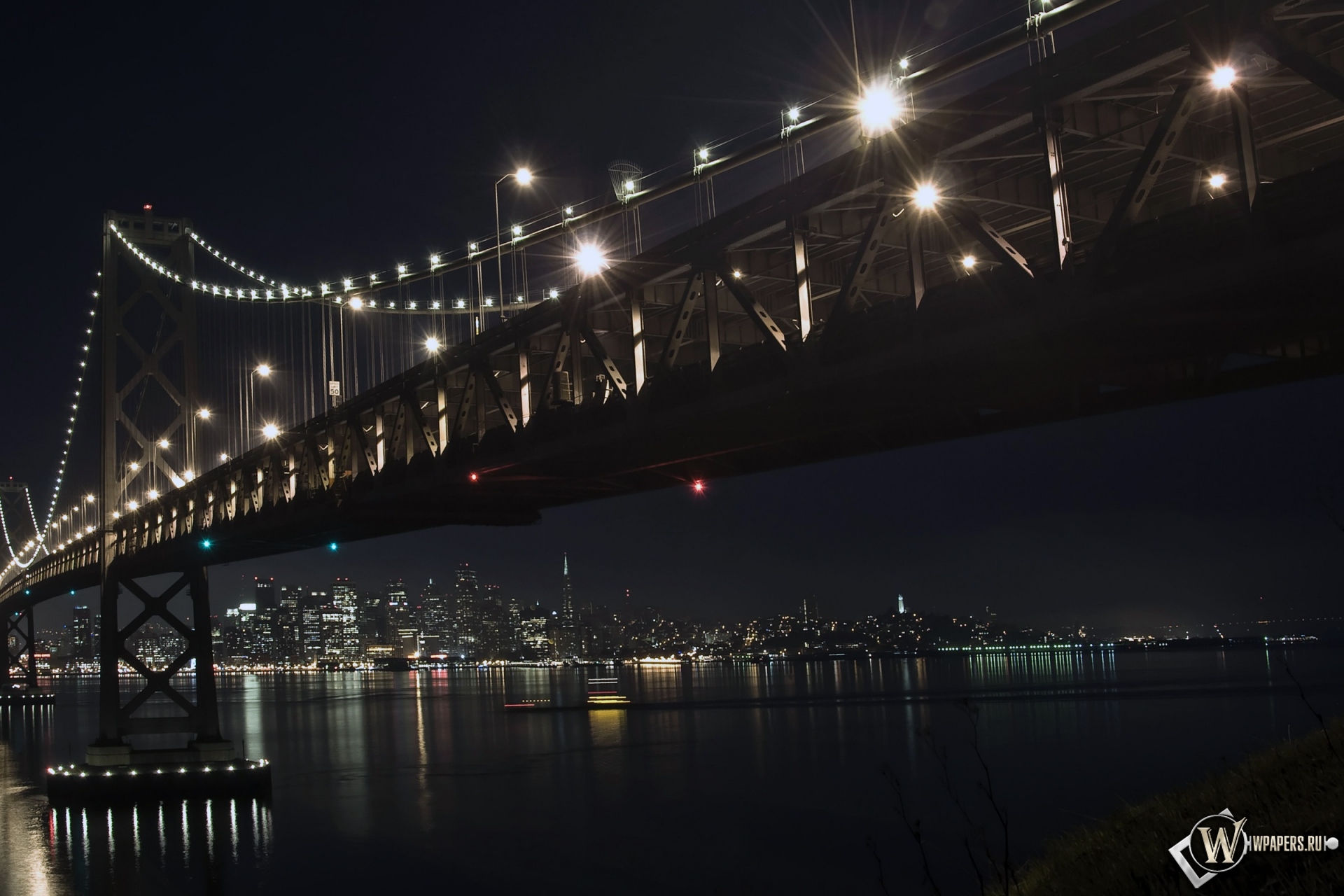Мост зимней ночью 1920x1280