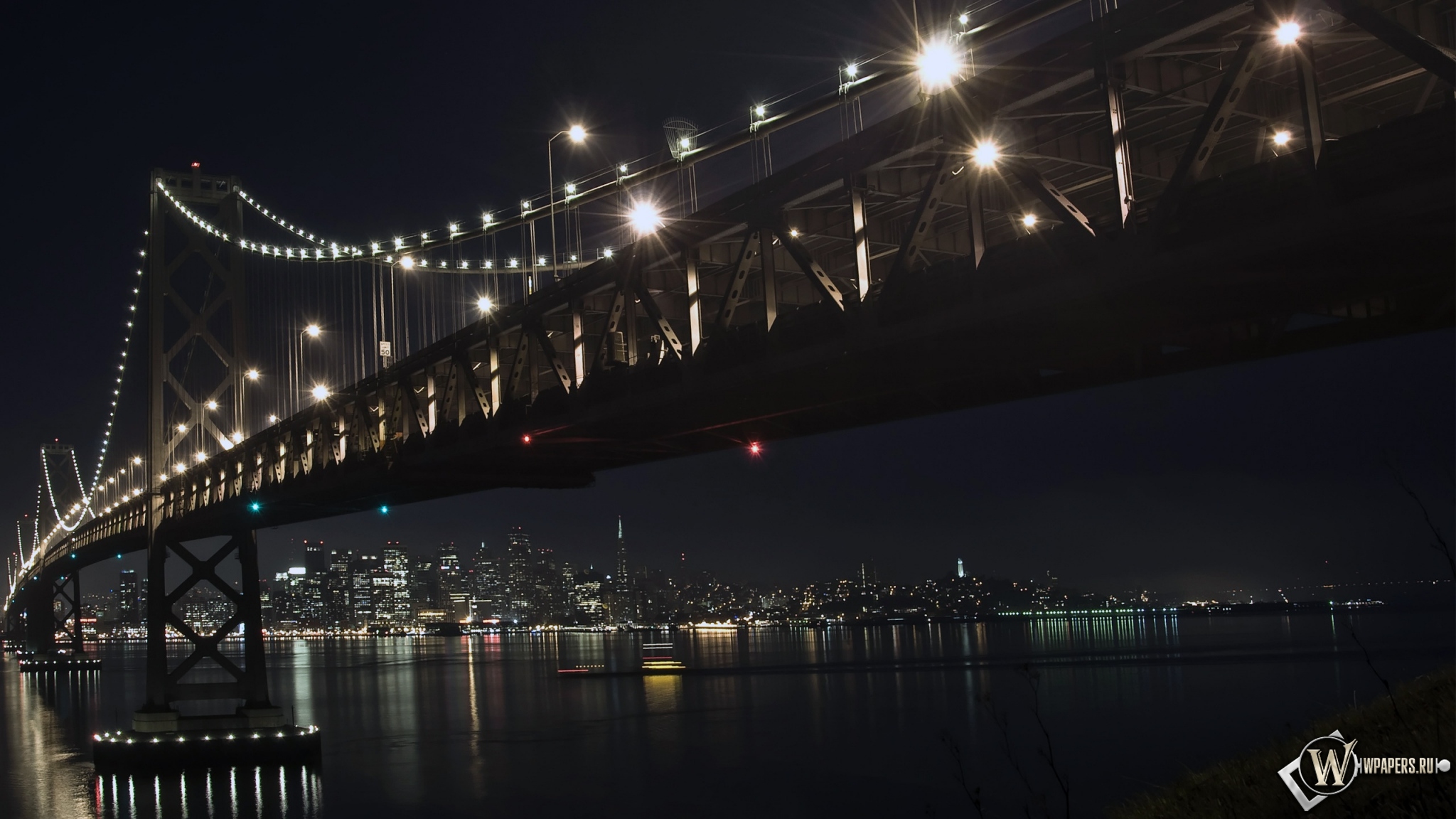 Мост зимней ночью 2048x1152