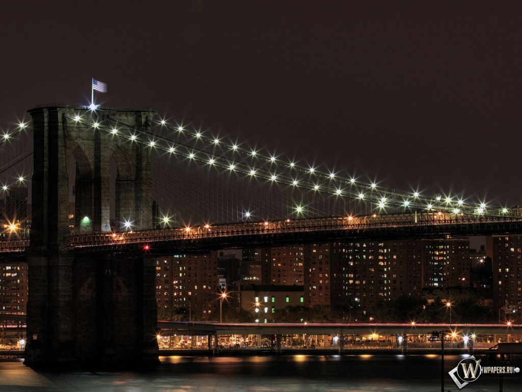 Бруклинский мост ночью 1024x768