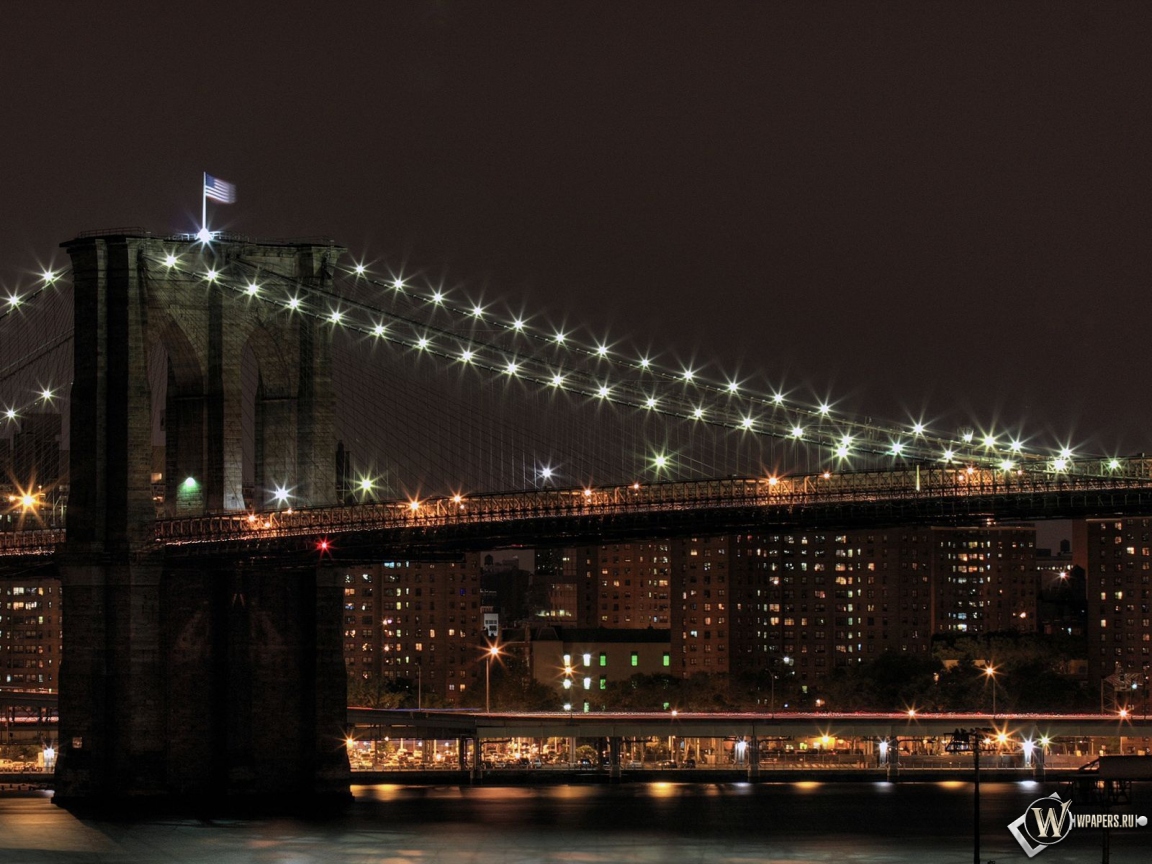 Бруклинский мост ночью 1152x864