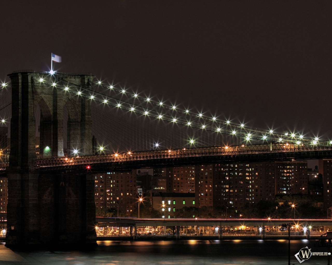 Бруклинский мост ночью 1280x1024