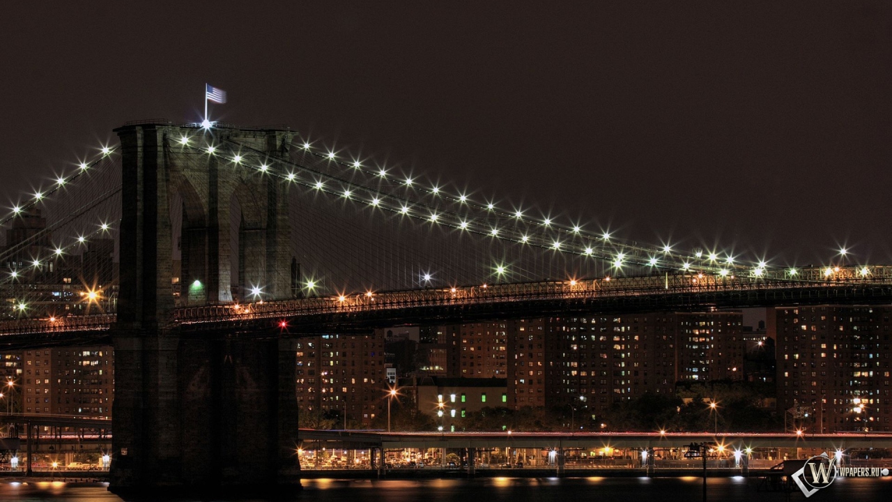 Бруклинский мост ночью 1280x720