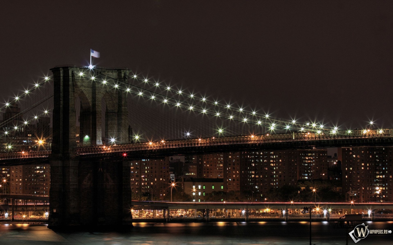 Бруклинский мост ночью 1280x800