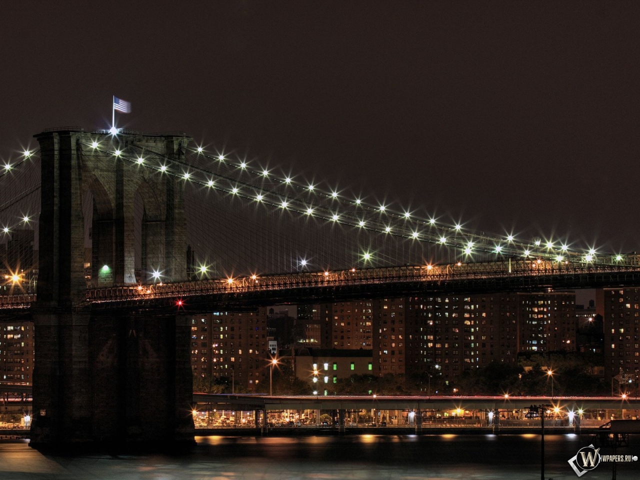 Бруклинский мост ночью 1280x960
