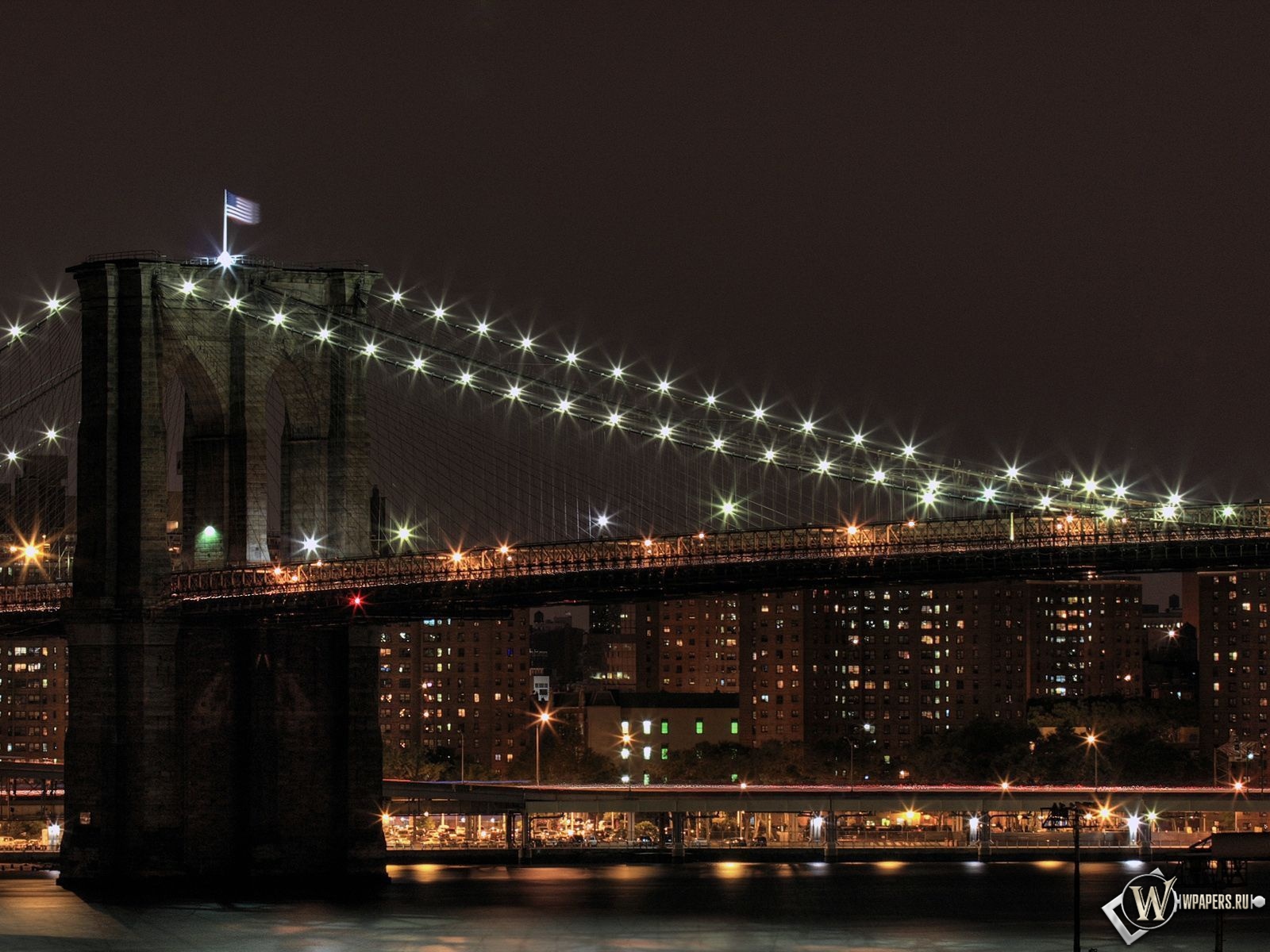 Бруклинский мост ночью 1600x1200