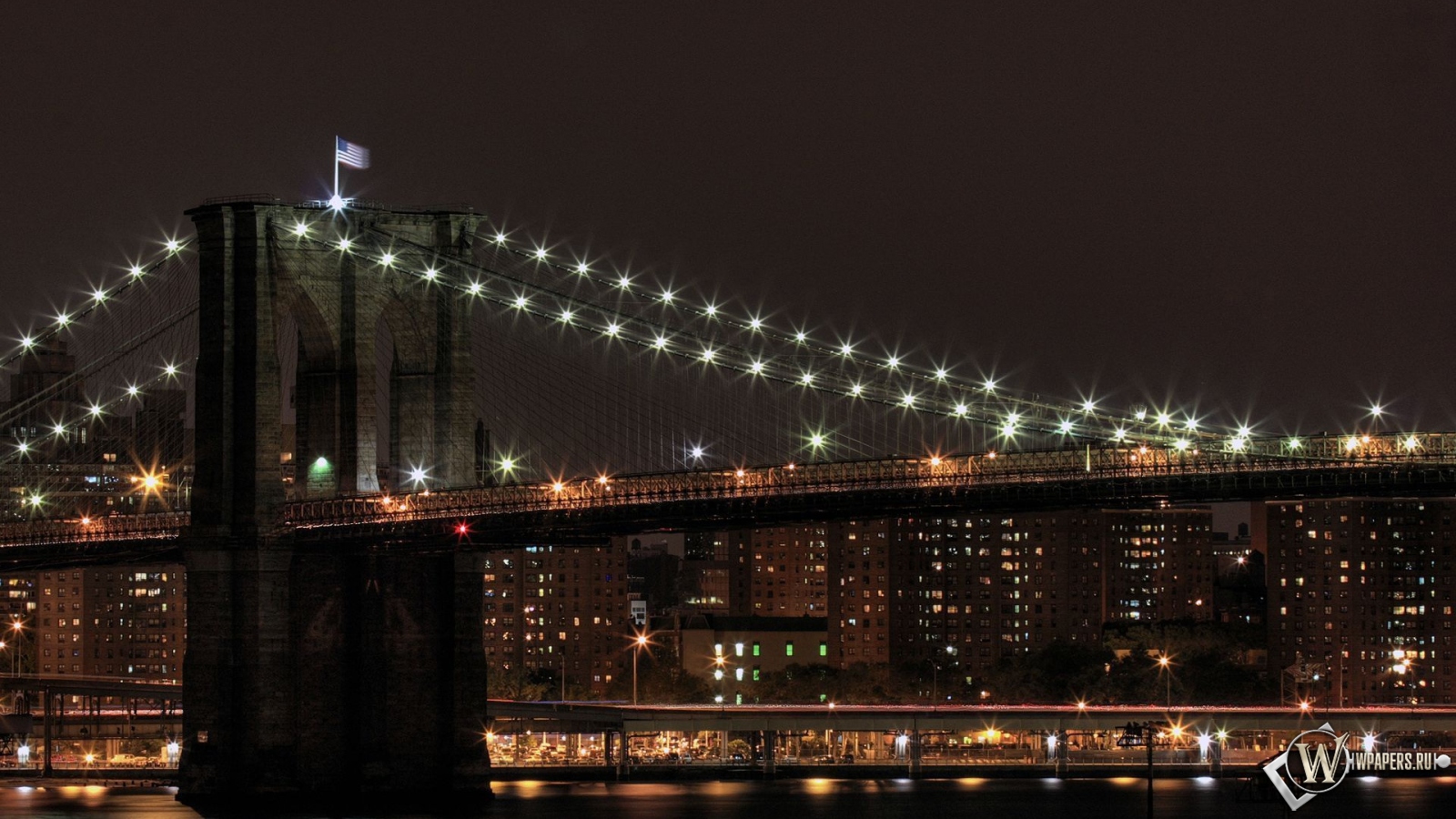 Бруклинский мост ночью 1600x900