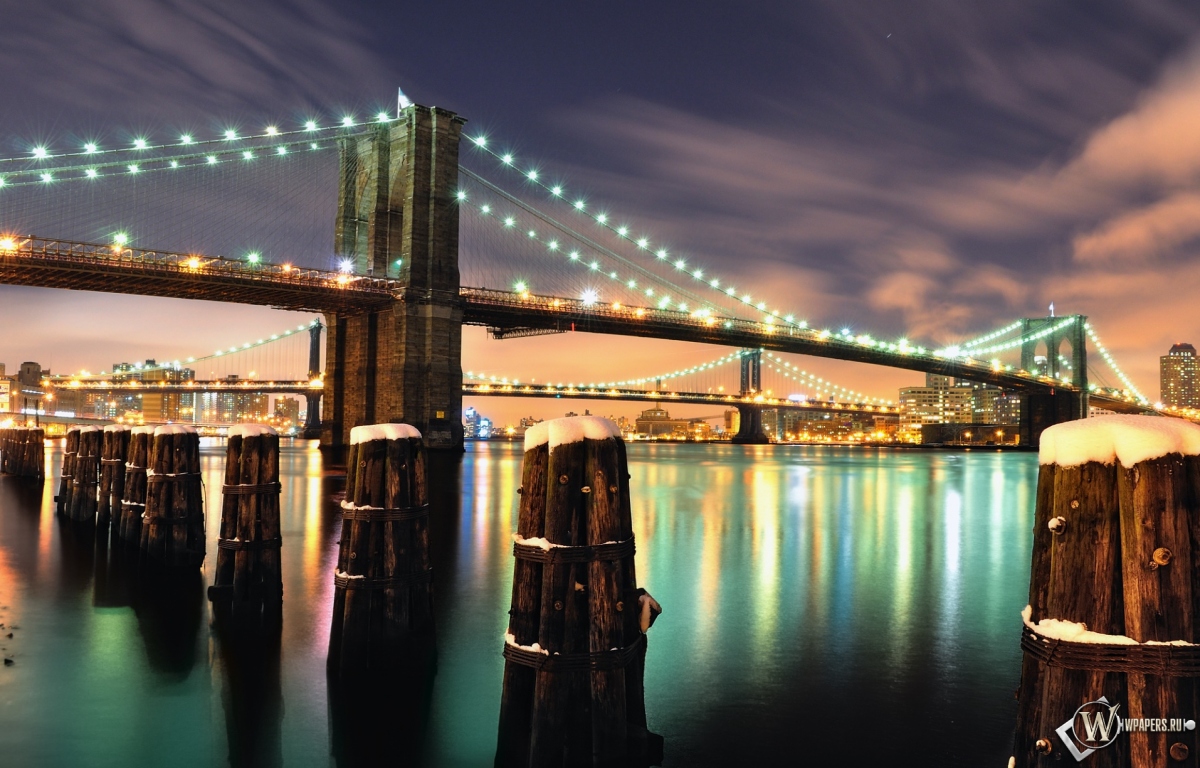 Бруклинский мост ночью 1200x768