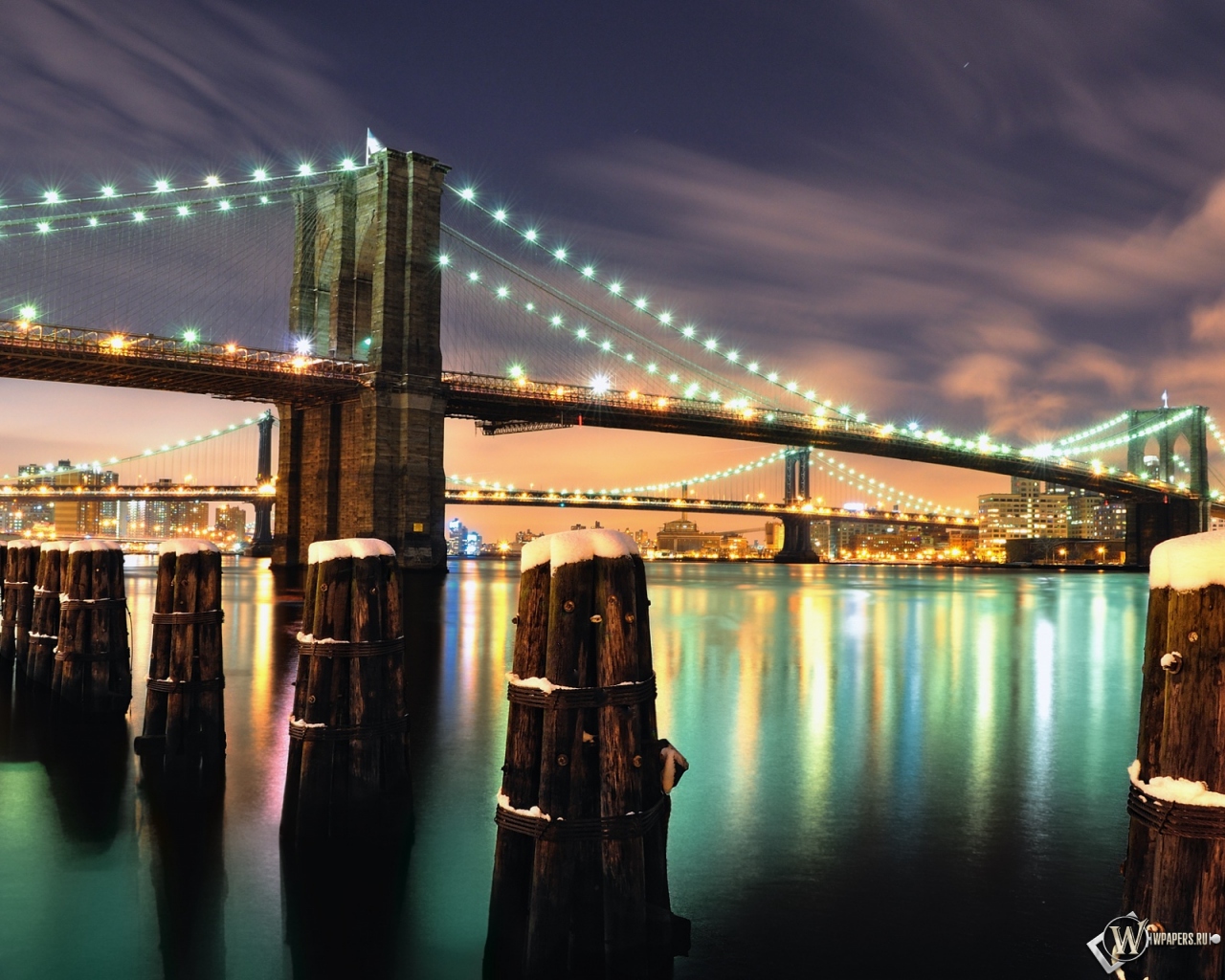 Бруклинский мост ночью 1280x1024