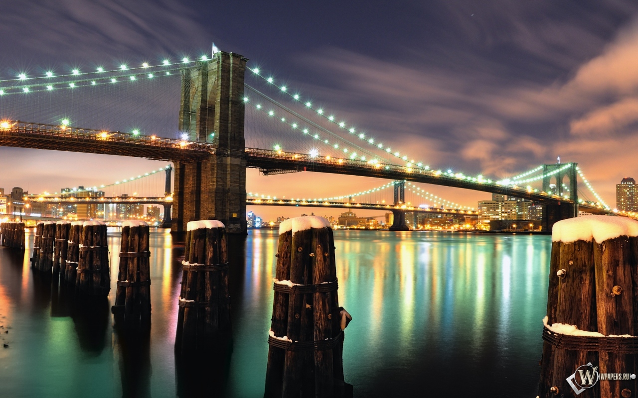 Бруклинский мост ночью 1280x800
