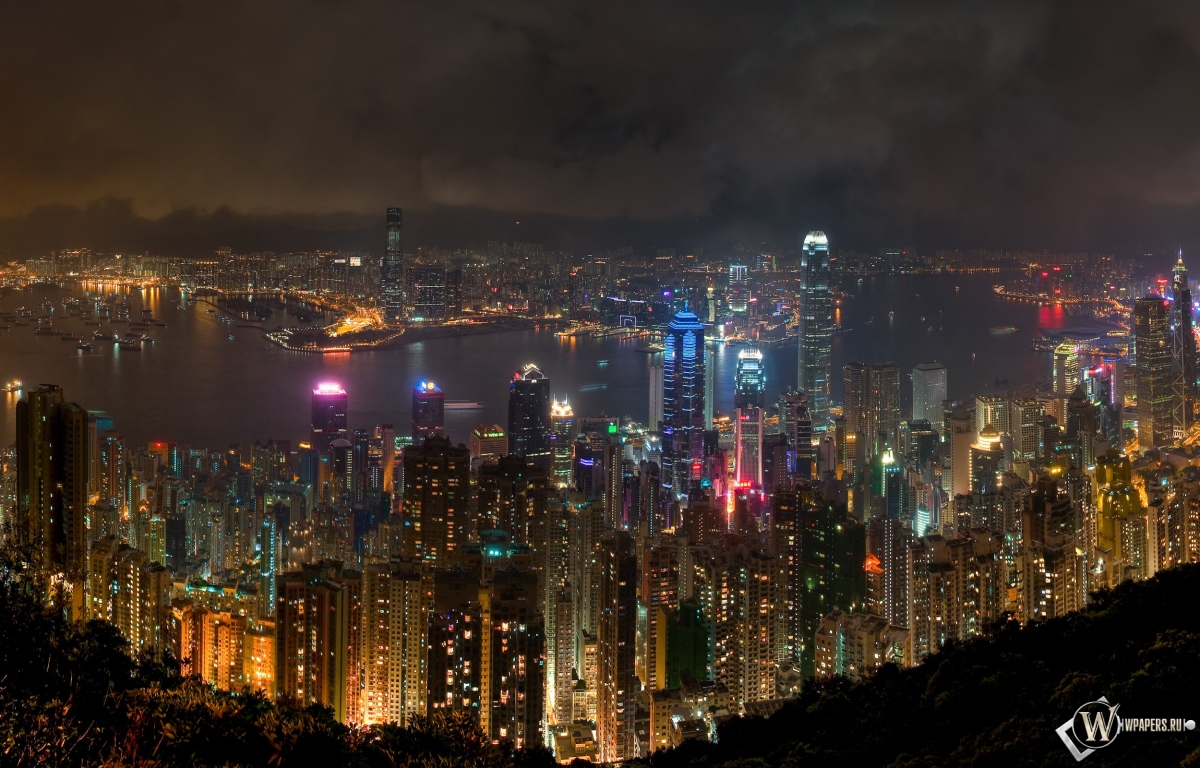 Ночной Гонконг 1200x768