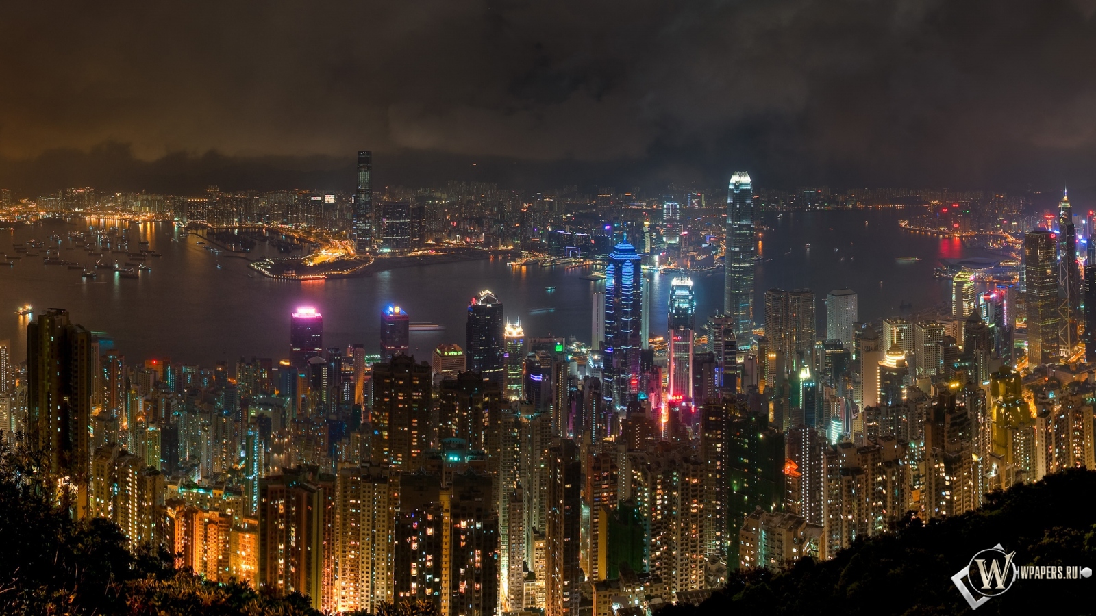 Ночной Гонконг 1600x900