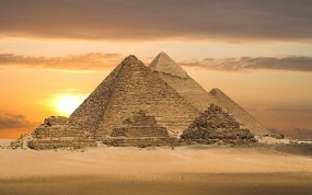 Обои Египетские пирамиды: Закат, Пирамида, Египет, Города