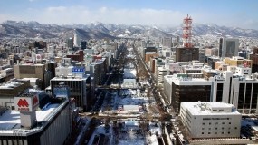 Обои Япония: Зима, Горы, Снег, Япония, Здания, Улица, Города