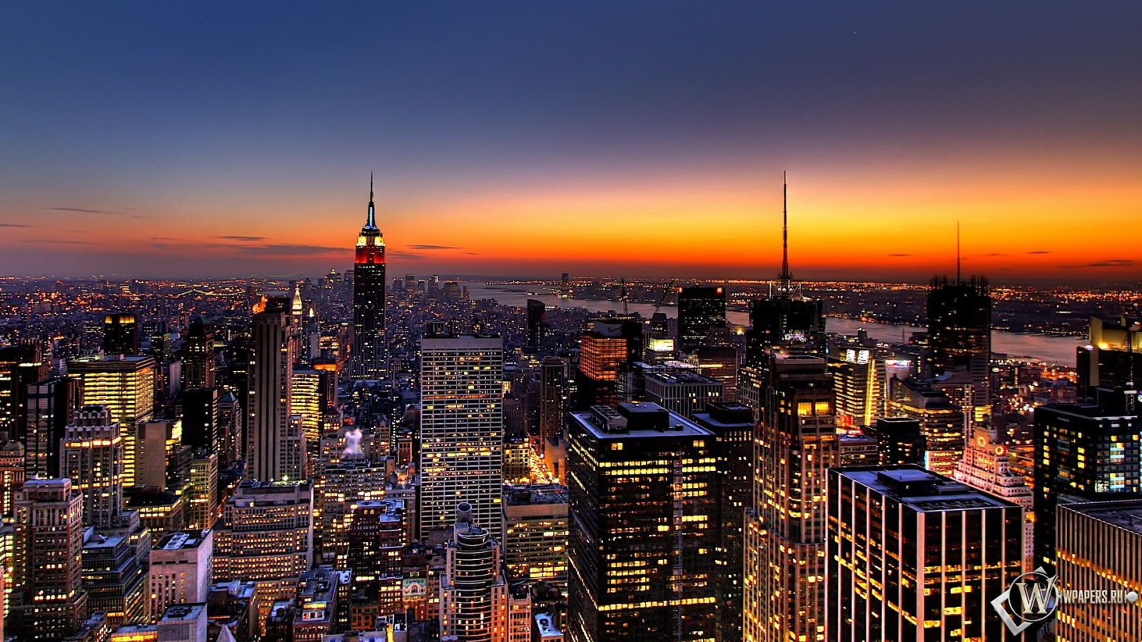 New York закат над городом 1600x900