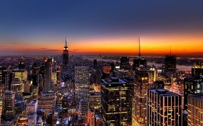 Обои New York закат над городом: Город, Мегаполис, Нью-Йорк, New York