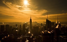 Обои Восход над Нью-йорком: Солнце, Небоскрёбы, Нью-Йорк, Сепия, New York