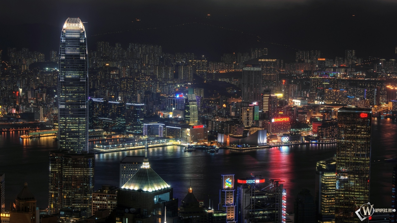 Ночной Гонконг 1366x768