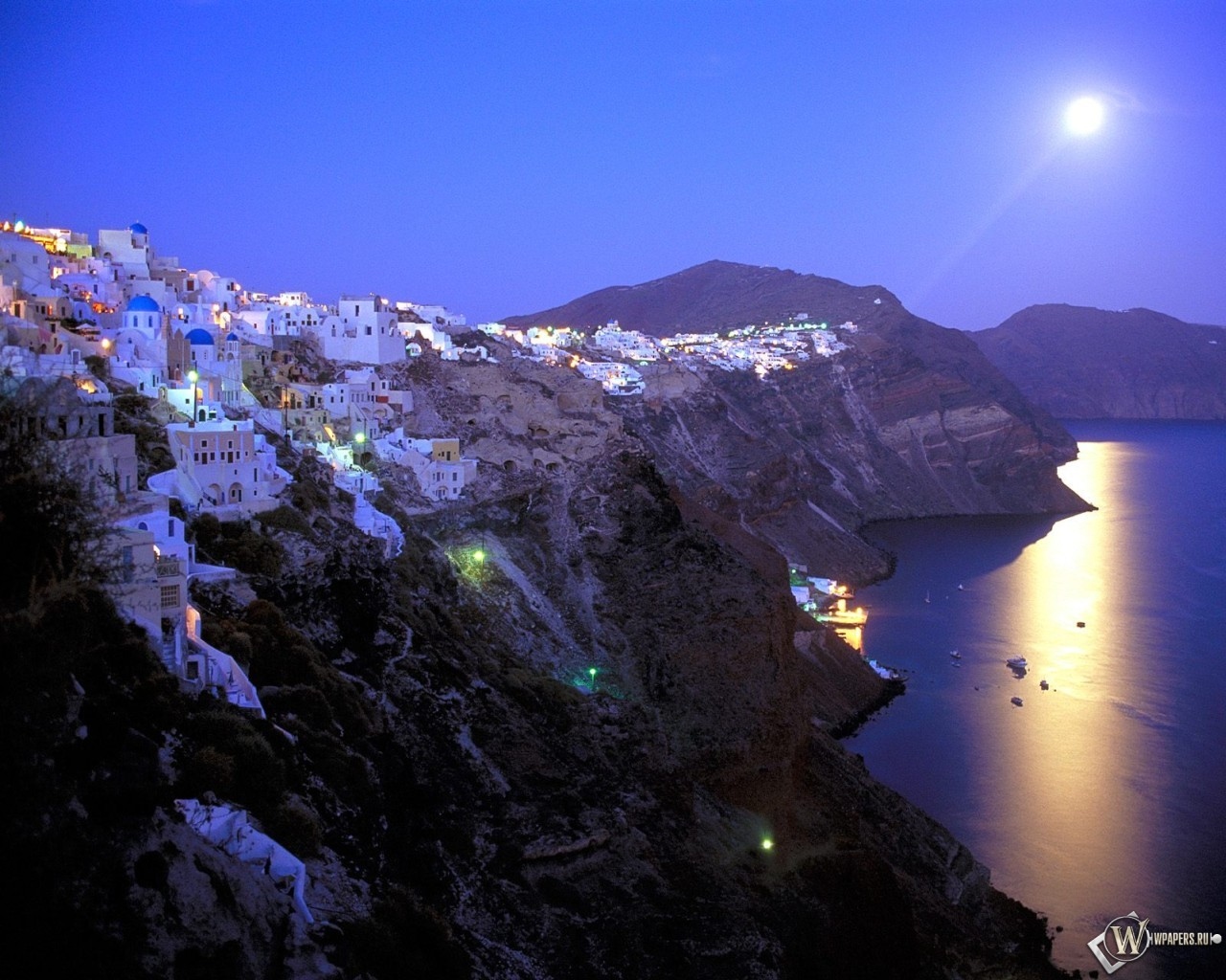 Moonrise Over Santorini - Greece 1280x1024