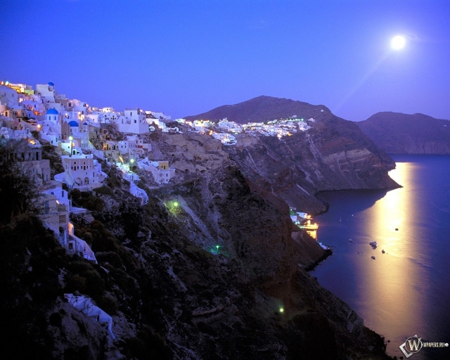 Moonrise Over Santorini - Greece