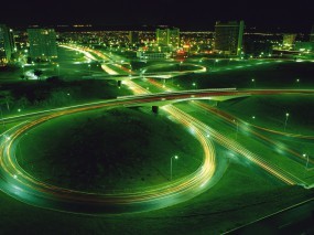 Обои Ночная магистраль: Огни, Дорога, Ночь, Развязка, Зелёный, Магистраль, Прочие города