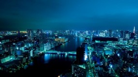 Обои Япония ночью: Фонари, Вода, Япония, Токио, Прочие города