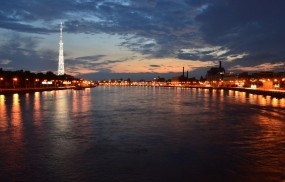 Обои Мост через Неву: Огни, Город, Ночь, Санкт-Петербург, Нева, Санкт-Петербург