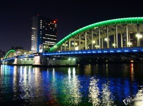 Обои Ночной мост: Река, Мост, Ночь, Города