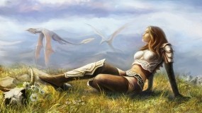 Обои Полет дракона: Девушка, Рисунок, Драконы, Фэнтези