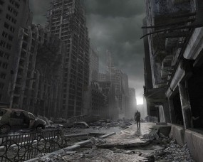 Обои Разрушенный город: Человек, Разрушения, Здания, Катастрофа, Фэнтези