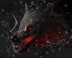 Обои Волк-демон: Стекло, Волк, Осколки, Фэнтези
