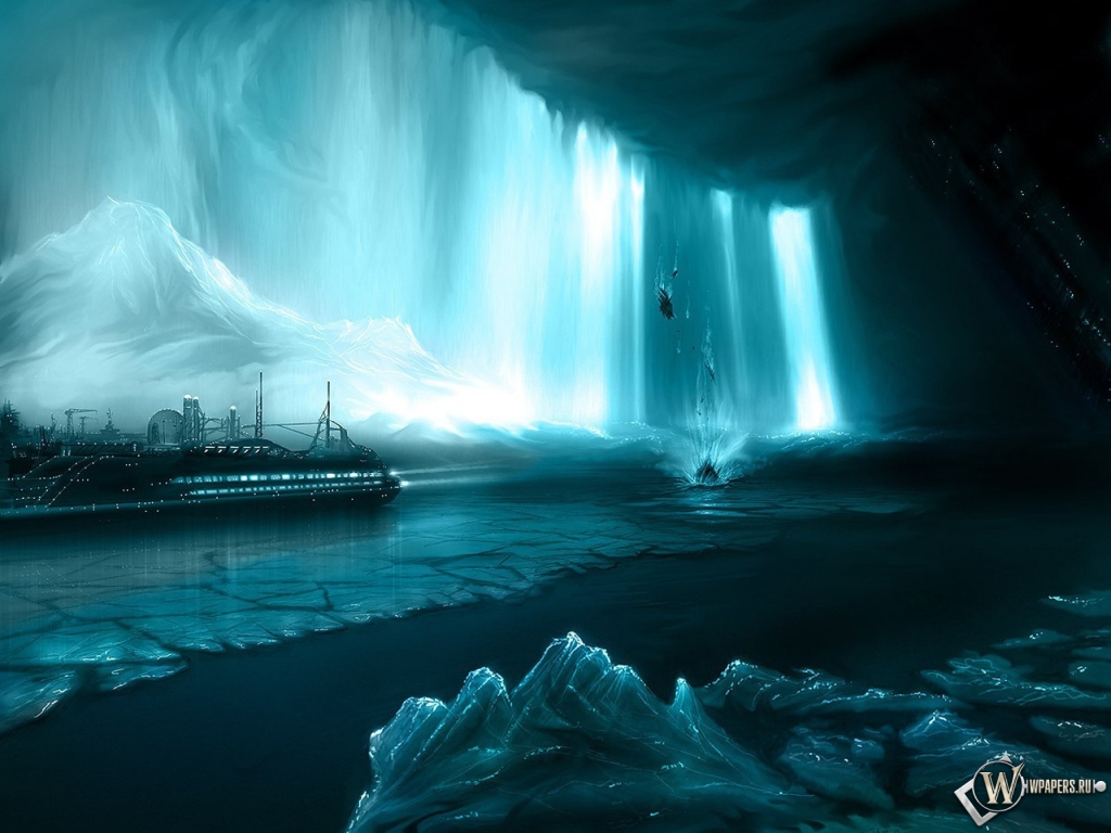 Корабль в бирюзовом леднике 1024x768