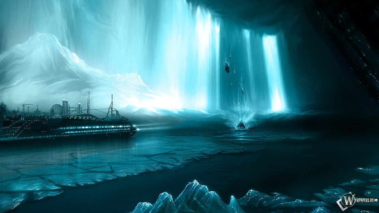 Корабль в бирюзовом леднике 1280x720
