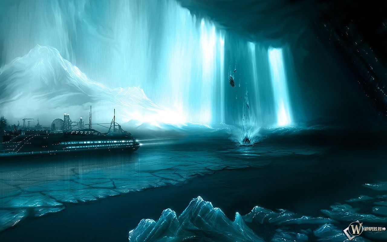 Корабль в бирюзовом леднике 1280x800