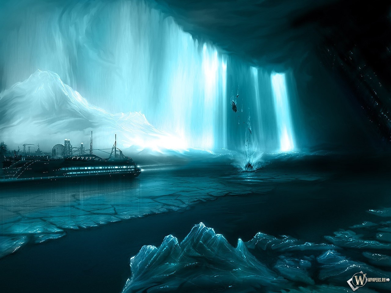 Корабль в бирюзовом леднике 1280x960