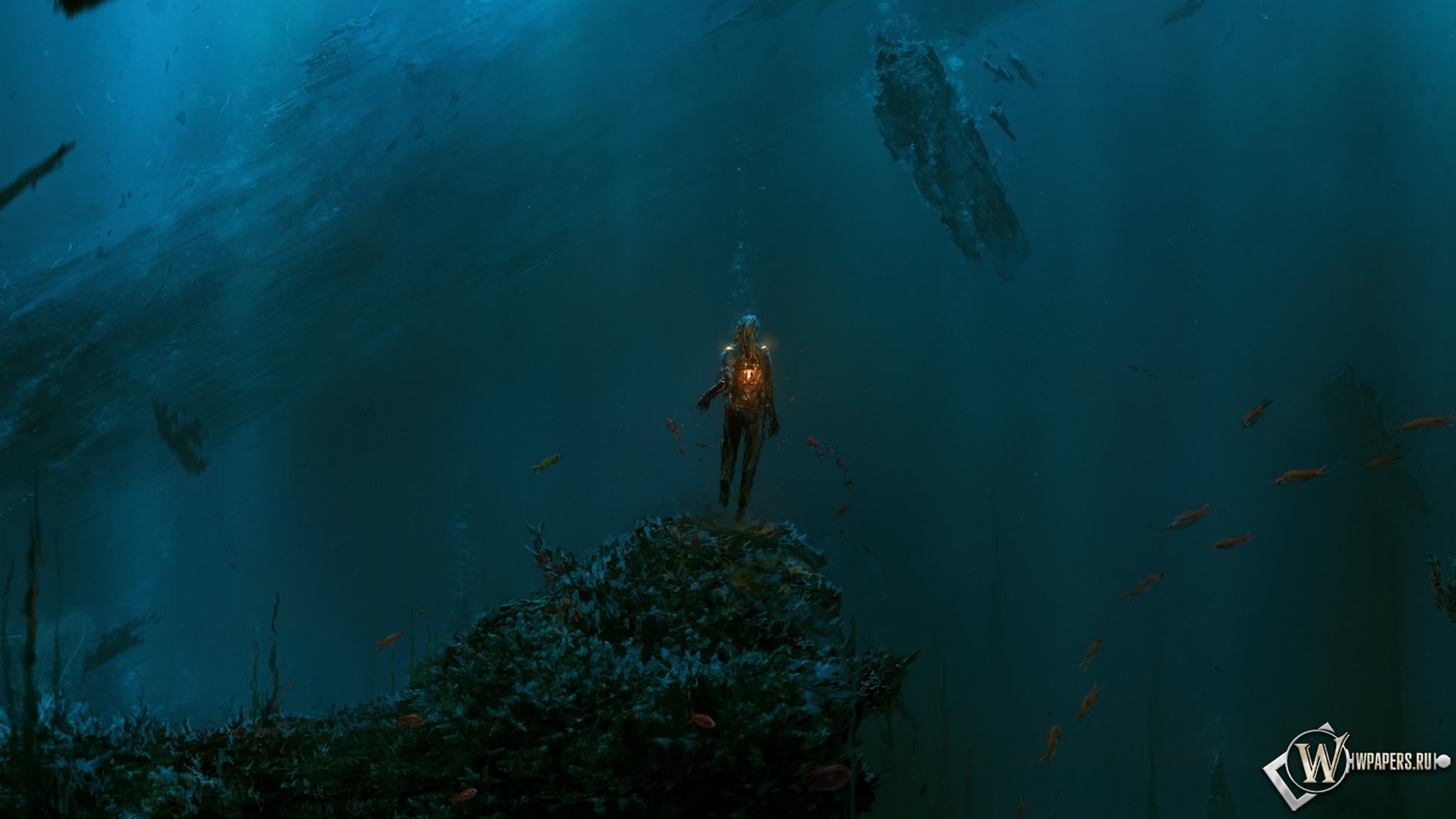 Человек в подводном мире 1600x900