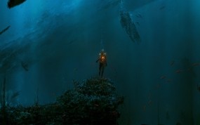 Обои Человек в подводном мире: Вода, Огонь, Человек, Глубина, Рыбы, Фэнтези