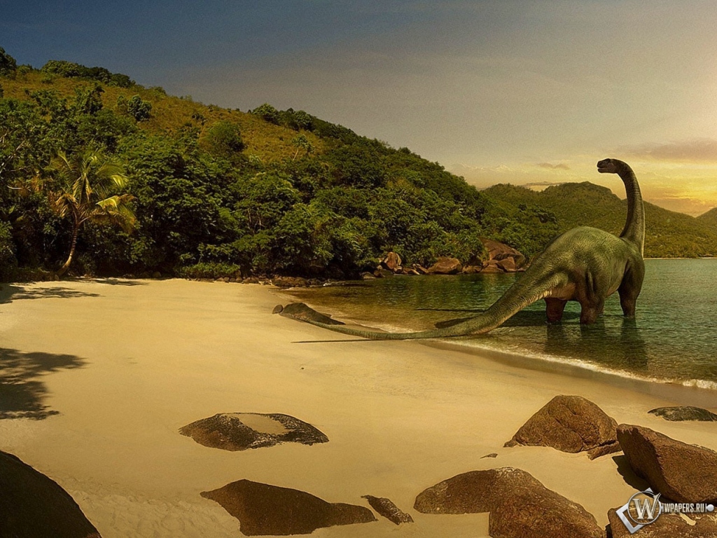 Динозавр на пляже 1024x768