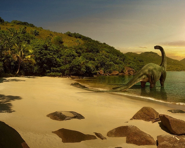 Динозавр на пляже