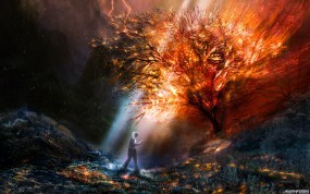 Обои Горящее дерево: Цвета, Огонь, Фантастика, Пожар, Фэнтези