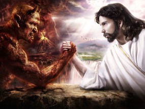 Обои Дьявол против Иисуса: Битва, Дьявол, Иисус, Бог, Фэнтези