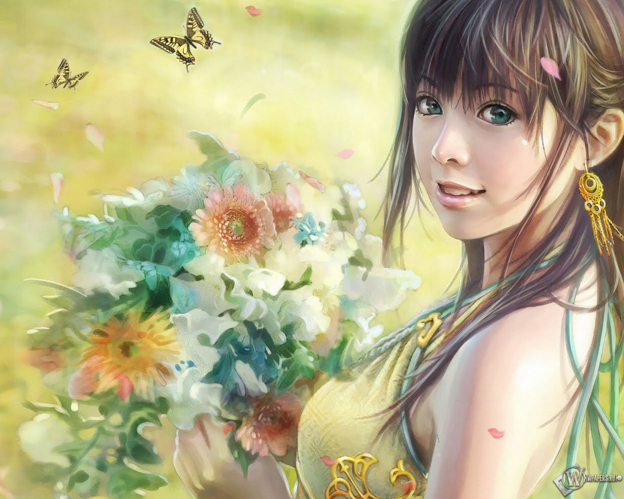 Девушка с цветами (i-chen lin) 1280x1024